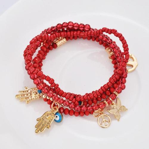 Resin Bracelet Set, with Tibetan Style & Acrylic, Evil Eye Hamsa, plated, 5 pieces & Bohemian style & Unisex, more colors for choice, Length:Approx 7 Inch, Sold By Set