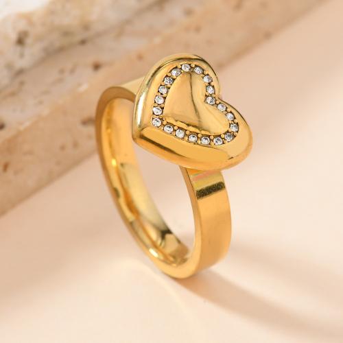 304 Stainless Steel Finger Ring, 18K gold plated, Unisex & different size for choice & different designs for choice & with rhinestone, Sold By PC