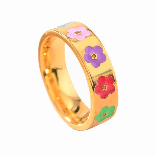304 Stainless Steel Finger Ring, gold color plated, different designs for choice & for woman & enamel, multi-colored, wide:6mm, US Ring Size:8, Sold By PC