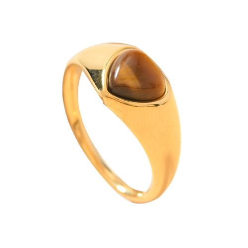 Stainless Steel Finger Ring, 304 Stainless Steel, with Natural Stone, gold color plated, different materials for choice & different size for choice & for woman, more colors for choice, Sold By PC