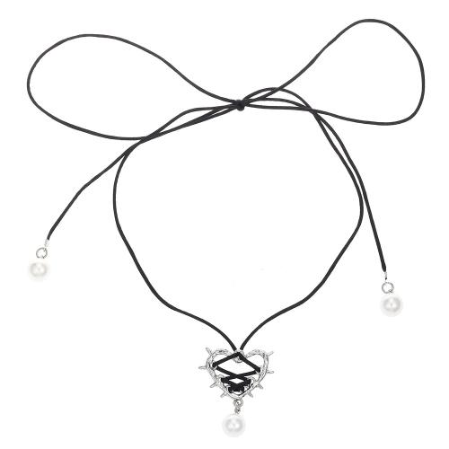 Tibetan Style Jewelry Necklace, with Polyester Cord & Plastic Pearl, plated, fashion jewelry & for woman, more colors for choice, Sold By PC