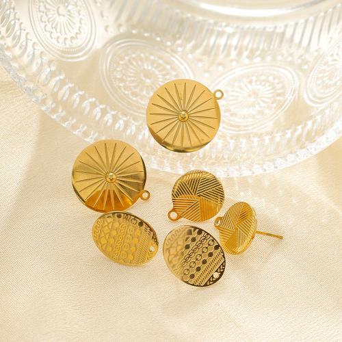 Stainless Steel Earring Stud Component, 304 Stainless Steel, Round, plated, DIY, golden, 10PCs/Bag, Sold By Bag