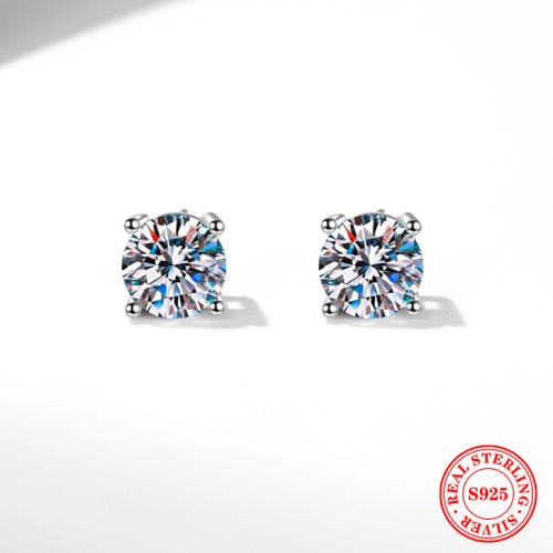 925 Sterling Silver Stud Earring, Round, platinum plated, different materials for choice & Unisex & different size for choice, Sold By Pair