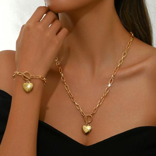 Tibetan Style Bracelet and Necklace, Heart, gold color plated, 2 pieces & for woman, Sold By Set