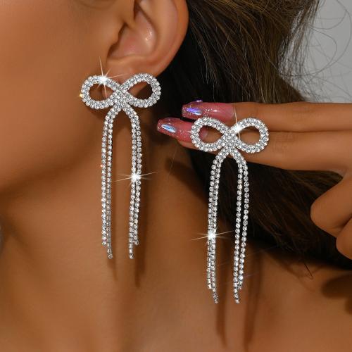 Brass Tassel Earring, Bowknot, plated, for woman & with rhinestone, more colors for choice, Sold By Pair