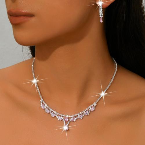 Messing Mode Schmuckset, mit Kristall, silberfarben plattiert, 2 Stück & für Frau & mit Strass, keine, verkauft von setzen