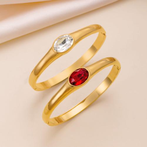 Stainless Steel Bangle, 304 Stainless Steel, 18K gold plated, fashion jewelry & micro pave cubic zirconia & for woman, more colors for choice, Sold By PC