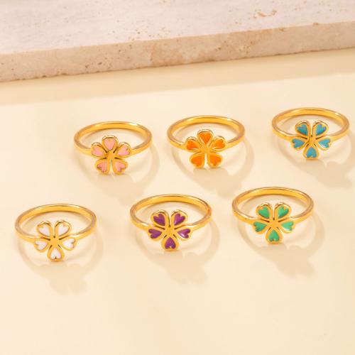 Enamel Stainless Steel Finger Ring, 304 Stainless Steel, gold color plated, different size for choice & for woman, more colors for choice, Sold By PC