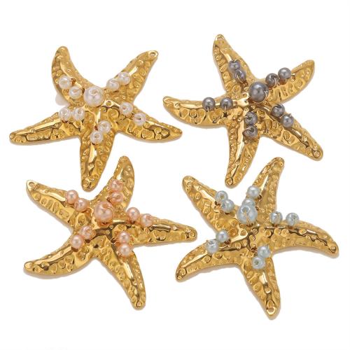 Acier inoxydable animaux Pendentifs, Acier inoxydable 304, avec perle de plastique, étoile de mer, Placage de couleur d'or, DIY, plus de couleurs à choisir, Vendu par PC