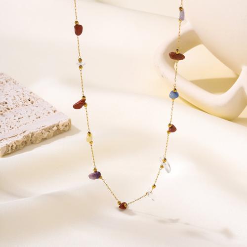 Fashion Stainless Steel Jewelry Sets, 304 Stainless Steel, with Gemstone, gold color plated, fashion jewelry & different styles for choice & for woman, multi-colored, Necklace :45cm;Bracelet :16cm., Sold By PC