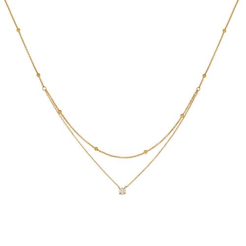 Stainless Steel Jewelry Necklace, 304 Stainless Steel, plated, Double Layer & for woman & with rhinestone, golden, Length:Approx 41-50 cm, Sold By PC