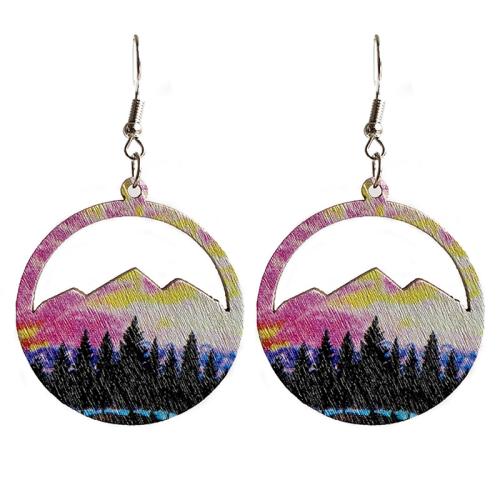Wood Earring, with Iron, Round, different designs for choice & for woman & hollow, Sold By Pair