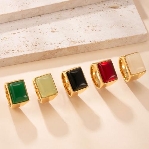 Stainless Steel Finger Ring, 304 Stainless Steel, with Natural Stone, gold color plated, different materials for choice & different size for choice & for woman, more colors for choice, Sold By PC