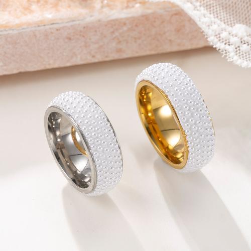 Stainless Steel Finger Ring, 304 Stainless Steel, with Plastic Pearl, plated, fashion jewelry & different size for choice & for woman, more colors for choice, Sold By PC