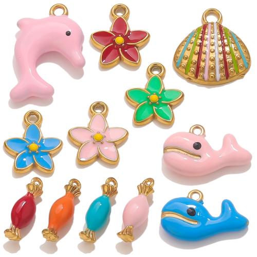 Stainless Steel Pendants, 304 Stainless Steel, gold color plated, DIY & different styles for choice & enamel, more colors for choice, 3PCs/Bag, Sold By Bag