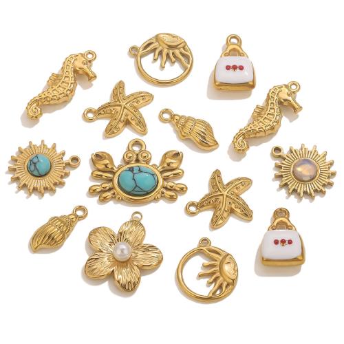 Edelstahl Schmuck Anhänger, 304 Edelstahl, mit Türkis, 18K vergoldet, DIY & verschiedene Stile für Wahl, verkauft von PC