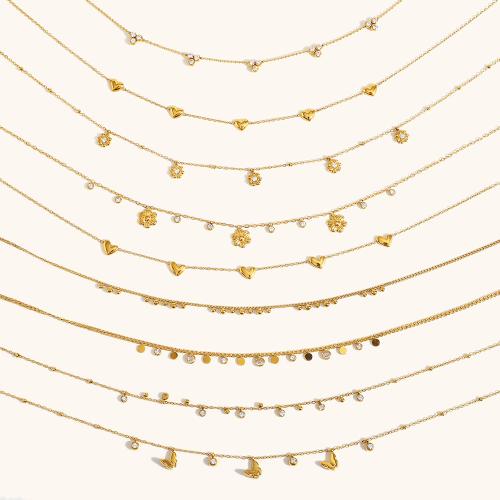Stainless Steel Jewelry Necklace, 304 Stainless Steel, with Cubic Zirconia, 18K gold plated, fashion jewelry & different styles for choice & for woman, Sold By PC