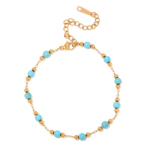 Bijoux bracelet en acier inoxydable, Acier inoxydable 304, avec turquoise, Placage de couleur d'or, bijoux de mode & pour femme, Vendu par PC