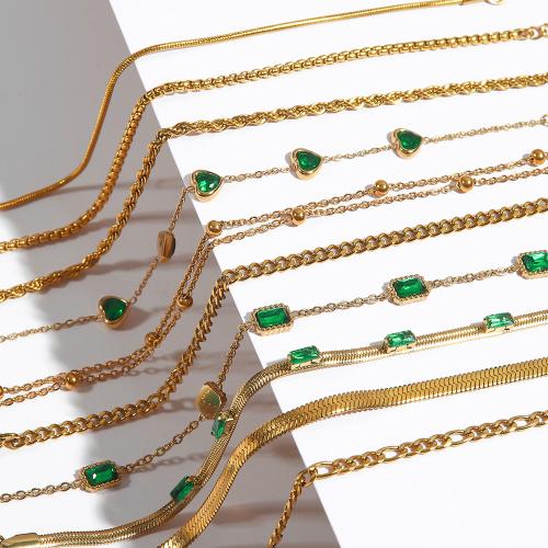 Bijoux bracelet en acier inoxydable, Acier inoxydable 304, avec zircon cubique, Placage, bijoux de mode & styles différents pour le choix & pour femme, doré, Vendu par PC