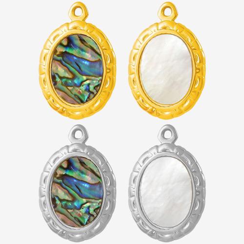 Acier inoxydable 304 Pendentif, avec coquille blanche & coquille d'ormeau, Placage, DIY, plus de couleurs à choisir, 10PC/sac, Vendu par sac