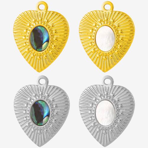 Acier inoxydable 304 Pendentif, avec coquille blanche & coquille d'ormeau, coeur, Placage, DIY, plus de couleurs à choisir, 10PC/sac, Vendu par sac