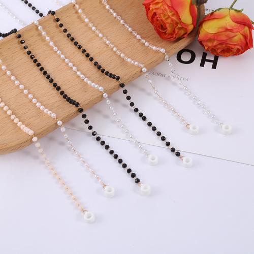 Brass Glasses Chain, with Crystal & Plastic Pearl, plated, fashion jewelry, more colors for choice, Length:Approx 70 cm, Sold By PC