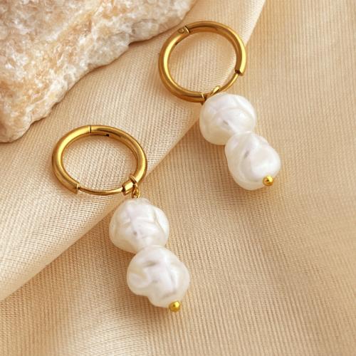 Stainless Steel Drop Earring, 304 Stainless Steel, with Plastic Pearl, plated, fashion jewelry & for woman, golden, Sold By PC