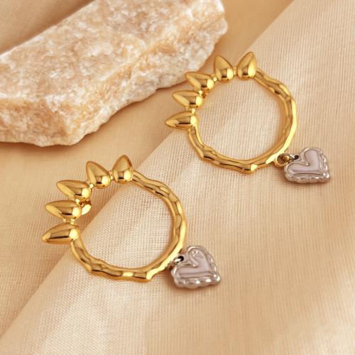 Stainless Steel Drop Earring, 304 Stainless Steel, plated, for woman & two tone & hollow, Sold By Pair