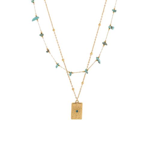 Multi Layer Necklace, 304 Stainless Steel, with turquoise, plated, Double Layer & fashion jewelry & for woman, golden, Sold By PC