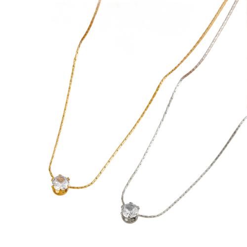Stainless Steel Jewelry Necklace, 304 Stainless Steel, with Cubic Zirconia, plated, fashion jewelry & for woman, more colors for choice, Length:Approx 45 cm, Sold By PC