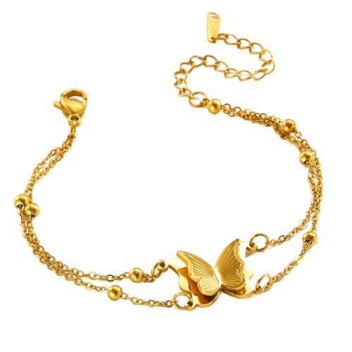Edelstahl Schmuck Armband, 304 Edelstahl, plattiert, Doppelschicht & Modeschmuck & für Frau, goldfarben, Länge:ca. 16 cm, verkauft von PC