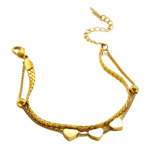 Edelstahl Schmuck Armband, 304 Edelstahl, plattiert, Doppelschicht & Modeschmuck & für Frau, goldfarben, Länge:ca. 16 cm, verkauft von PC