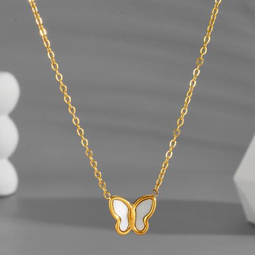 Stainless Steel Jewelry Necklace, 304 Stainless Steel, with White Shell, plated, fashion jewelry & for woman, more colors for choice, Length:Approx 45 cm, Sold By PC