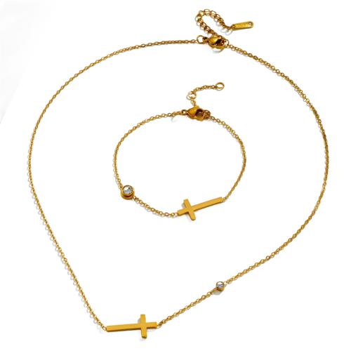 Edelstahl Schmucksets, 304 Edelstahl, plattiert, verschiedene Stile für Wahl & für Frau & mit Strass, goldfarben, Necklace :45cm Bracelet :16cm., verkauft von PC