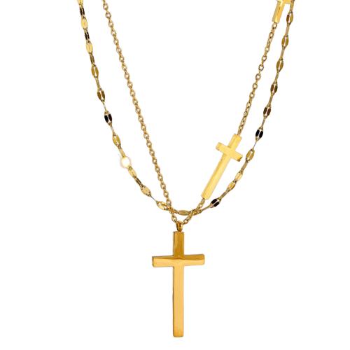 Stainless Steel Jewelry Necklace, 304 Stainless Steel, plated, Double Layer & fashion jewelry & for woman, golden, Length:Approx 45 cm, Sold By PC