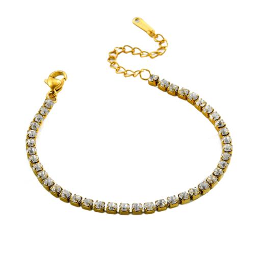 Edelstahl Schmuck Armband, 304 Edelstahl, plattiert, Modeschmuck & Micro pave Zirkonia & für Frau, goldfarben, Länge:ca. 16 cm, verkauft von PC