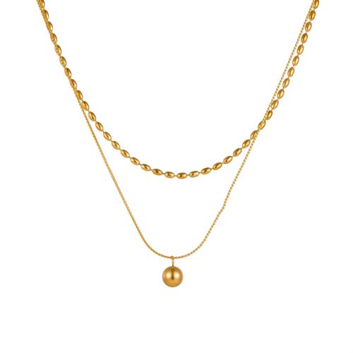 Stainless Steel Jewelry Necklace, 304 Stainless Steel, plated, Double Layer & fashion jewelry & for woman, golden, Length:Approx 41-50 cm, Sold By PC