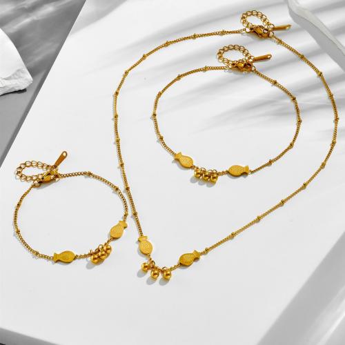 Edelstahl Schmucksets, 304 Edelstahl, goldfarben plattiert, Modeschmuck & verschiedene Stile für Wahl & für Frau, Necklace :45cm;Bracelet :16cm; Anklets :21cm., verkauft von PC