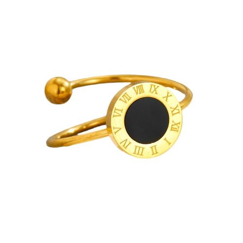 Rhinestone-Edelstahl -Finger-Ring, 304 Edelstahl, mit Schwarze Muschel, plattiert, Modeschmuck & verschiedenen Materialien für die Wahl & für Frau, goldfarben, Größe:7, verkauft von PC