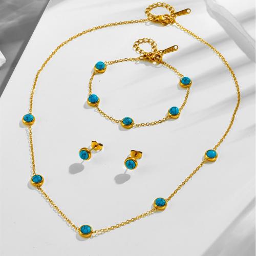 Edelstahl Schmucksets, 304 Edelstahl, mit Türkis, plattiert, verschiedenen Materialien für die Wahl & verschiedene Stile für Wahl & für Frau, goldfarben, Necklace :45cm;Bracelet :16cm., verkauft von PC