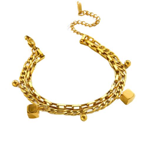 Edelstahl Schmuck Armband, 304 Edelstahl, plattiert, Doppelschicht & Modeschmuck & für Frau, goldfarben, Länge:ca. 16 cm, verkauft von PC