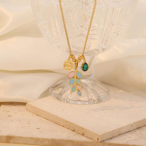 Stainless Steel Jewelry Necklace, 304 Stainless Steel, plated, different styles for choice & for woman & enamel & with rhinestone, golden, Sold By PC