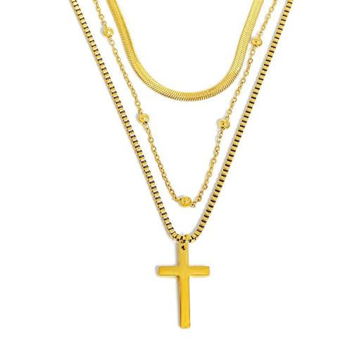 Multi Layer Necklace, 304 Stainless Steel, plated, three layers & fashion jewelry & for woman, golden, Length:Approx 21-50 cm, Sold By PC