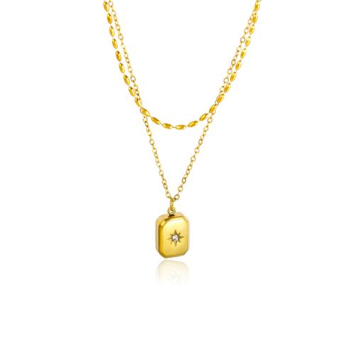 Multi Layer Necklace, 304 Stainless Steel, plated, Double Layer & for woman & with rhinestone, golden, Length:Approx 41-50 cm, Sold By PC