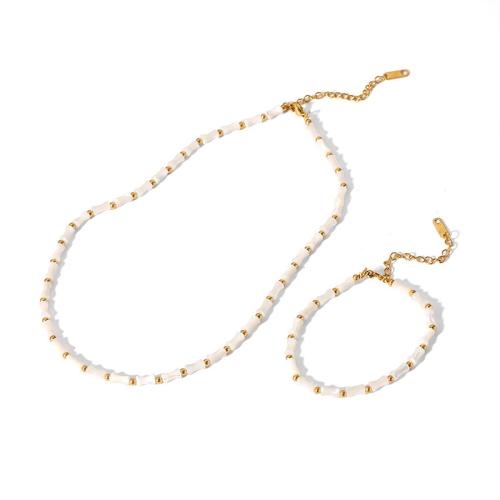 Fashion Stainless Steel Jewelry Sets, 304 Stainless Steel, with White Shell, gold color plated, fashion jewelry & different styles for choice & for woman, Sold By PC