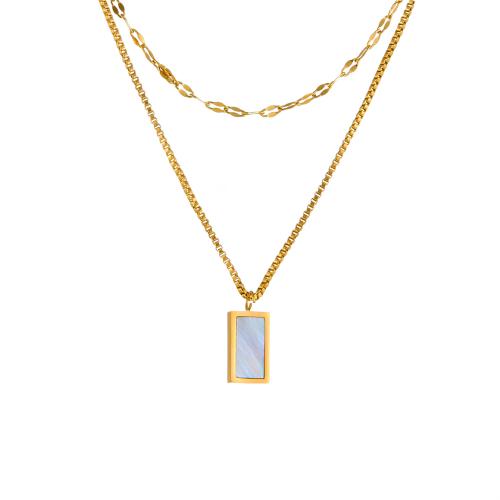 Multi Layer Necklace, 304 Stainless Steel, with White Shell, plated, Double Layer & fashion jewelry & for woman, golden, Length:Approx 41-50 cm, Sold By PC