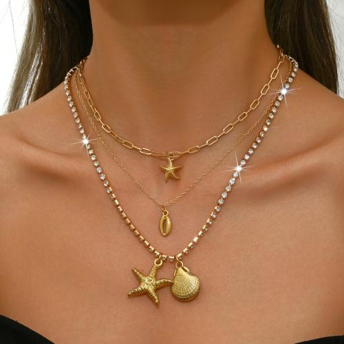 Tibetan Style Necklace, gold color plated, multilayer & for woman & with rhinestone, Sold By PC