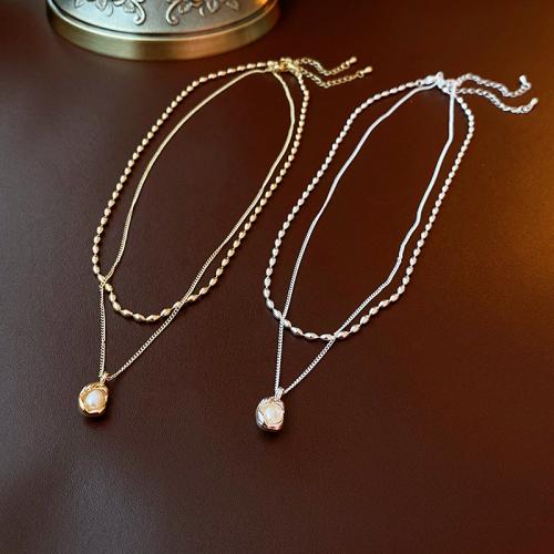 Brass Necklace, with Plastic Pearl, Bean, plated, Double Layer & for woman, more colors for choice, Length:Approx 17.3 Inch, Sold By PC