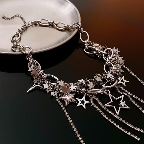 Tibetan Style Necklace, Star, silver color plated, for woman & hollow, Length:Approx 17.3 Inch, Sold By PC