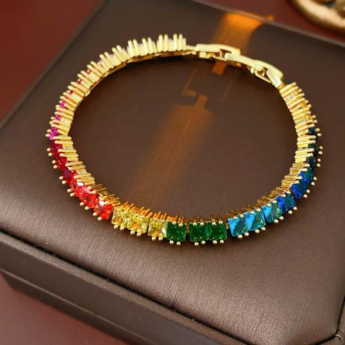 Brass Bracelet, gold color plated, micro pave cubic zirconia & for woman, Length:Approx 7 Inch, Sold By PC